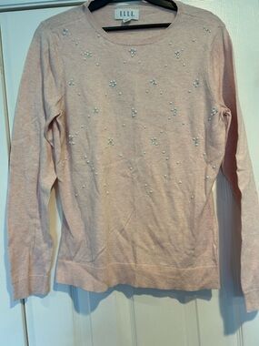 Elle Pink Pearl-Embellished Crewneck Sweater